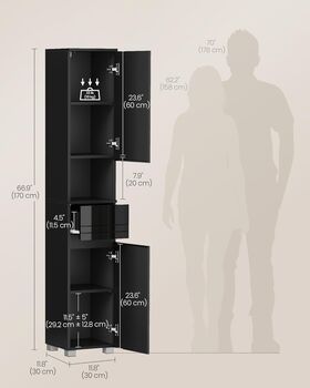 Tall Bathroom Cabinet Narrow Cupboard Storage Unit, 2 of 10