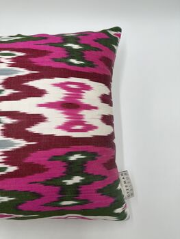 Square Ikat Silk Cushion Watermelon Weave, 7 of 8