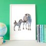 Illustrated Children's Wall Art Print Zebra And Foal, thumbnail 1 of 4