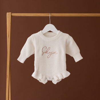 Personalised Knitted Baby Girls Romper, 2 of 3