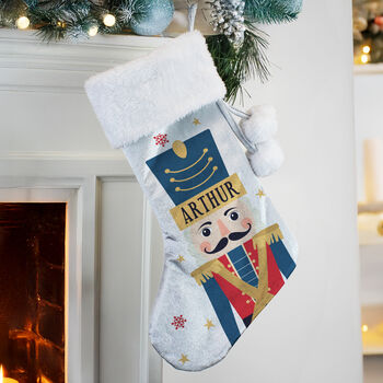 Baby Boy First Christmas Stocking Personalised Nutcracker Stocking For Children, 2 of 4