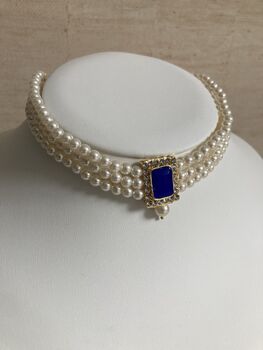 Blue 18 K Gold Plated Pearl Indian Choker Set, 4 of 6