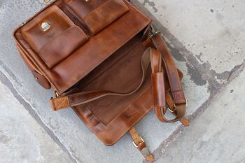 Top Grain Leather Briefcase Laptop Bag Mens, 5 of 12