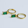 Gold Colour Sterling Silver Green Crystal Hoop Earrings, thumbnail 2 of 5