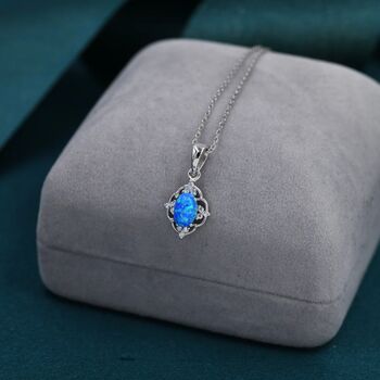 Vintage Style Tiny Blue Opal Pendant Necklace, 4 of 12