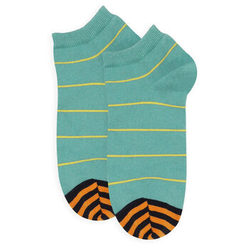 Retrostripe Cream And Thinstripe Teal Men's Trainer Socks, 7 of 7