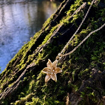 Lily Gold Flower Necklace, 14k Gold Plated, 3 of 6