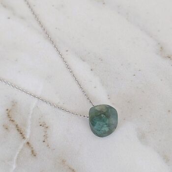 Emerald Teardrop May Birthstone Necklace, Silver, 4 of 7