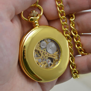 Gold Personalised Pocket Watch With Roman Numerals, 4 of 5