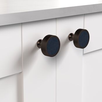 Solid Brass Bronze Cabinet Knobs With Leather Inserts, 5 of 8