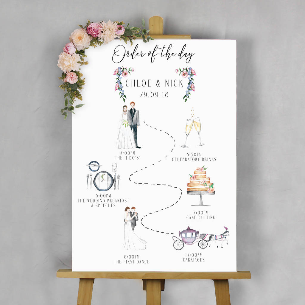 Illustrated Wedding 'Order Of The Day' Sign, 1 of 3