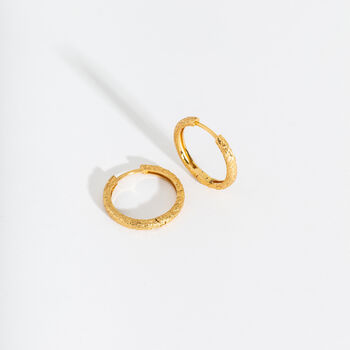 Large Gold Vermeil Antique Textured Hoops, 2 of 5