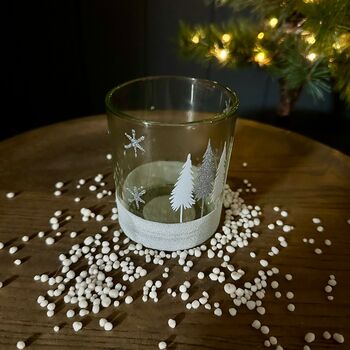 Frosted White Trees Glass Tea Light Holder, 2 of 2