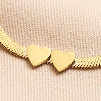 Gold Stainless Steel Heart Charm Herringbone Bracelet, 10 of 12