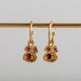 Ruby And Gold Vermeil Plated Drop Hoops July Birthday, thumbnail 1 of 6