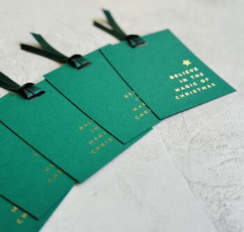 Christmas Green Gift Tags With Gold Foil Set Of Five, 3 of 4