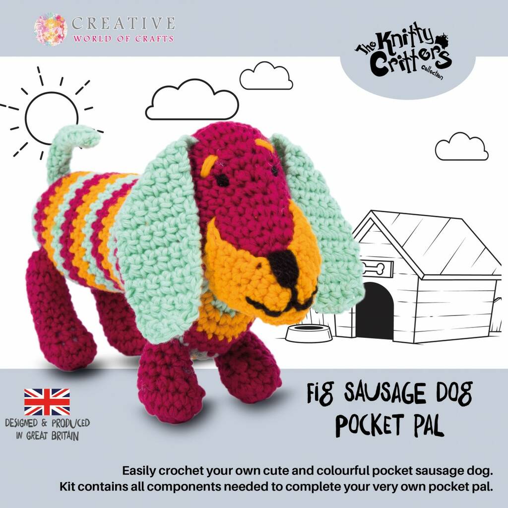 Fig Sausage Dog Pocket Pals Crochet Kit By The Knitty Critters