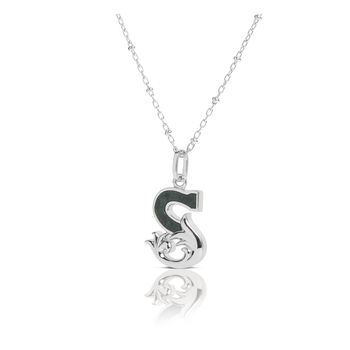 Solid Silver S Initial Necklace With Green Marble, 2 of 6