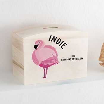 Personalised Wooden Flamingo Money Pot Piggy Bank, 2 of 5