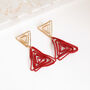 Red Triangle Double Coil Drop Earrings, thumbnail 1 of 3