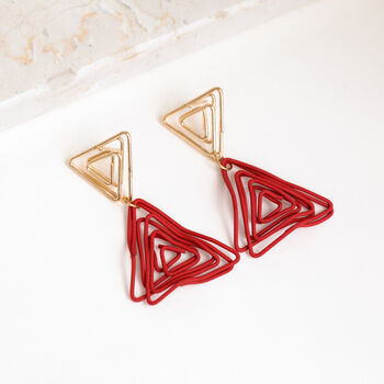 Red Triangle Double Coil Drop Earrings, 2 of 3