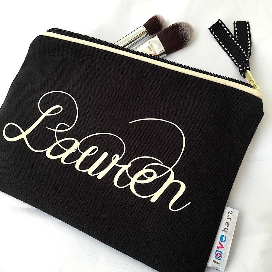 personalised 'retro font' black luxury flat bag by lovehart ...