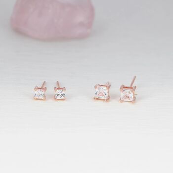 Princess Cut Cz Stud Earrings In Sterling Silver, 7 of 12