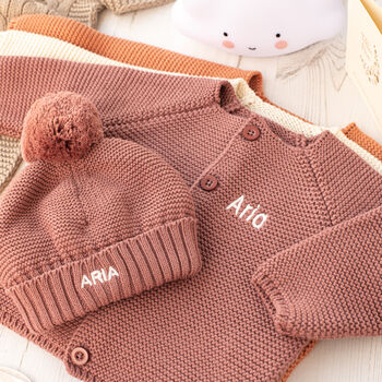 First Birthday Personalised Cardigan And Bobble Hat Set, 5 of 12