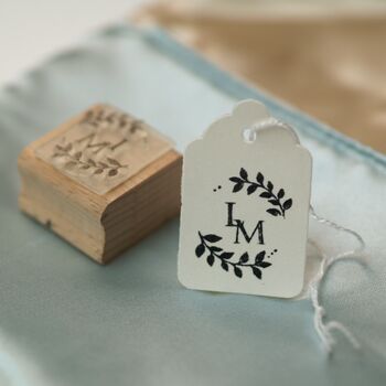 Monogram Leaf Design Personalised Wedding Rubber Stamp, 2 of 4
