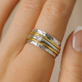 Wide Sterling Silver Cubic Zirconia Spinner Ring, 2 of 12