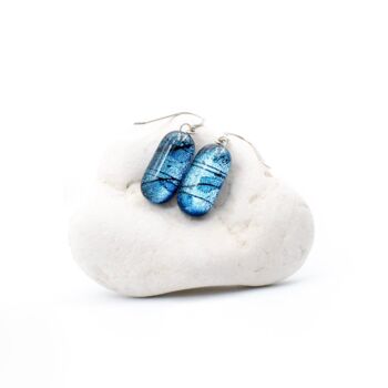 Blue Dichroic Glass Sterling Silver Drop Earrings, 2 of 12