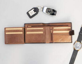 Personalised Dark Brown And Tan Leather Wallet Rfid, 4 of 8