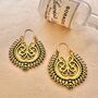 Gold Plated Large Tribal Drop Earrings, thumbnail 1 of 6