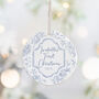 Baby's First Christmas Personalised Floral Ceramic Tree Decoration Pink Or Blue, thumbnail 2 of 4