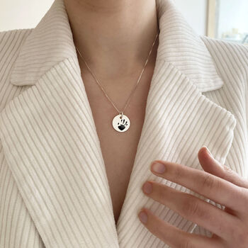 Sterling Silver Handprint Disc Necklace, 2 of 8