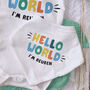 Hello World Gender Neutral Slogan Baby Outfit, thumbnail 5 of 6