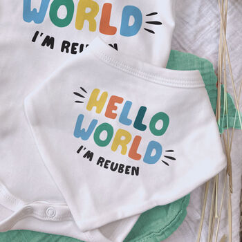 Hello World Gender Neutral Slogan Baby Outfit, 5 of 6