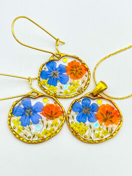 Necklace Handmade With Orange And Blue Flowers, 6 of 12