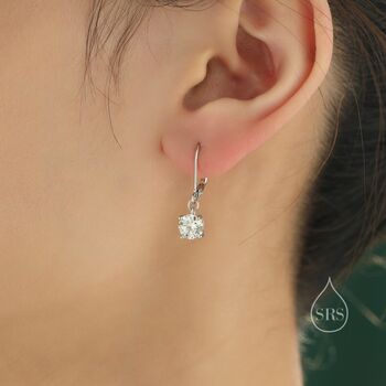 Clear Cz Lever Back Hoop In Sterling Silver, 3 of 12