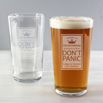Personalised Don't Panic Birthday Pint Glass, 3 of 3