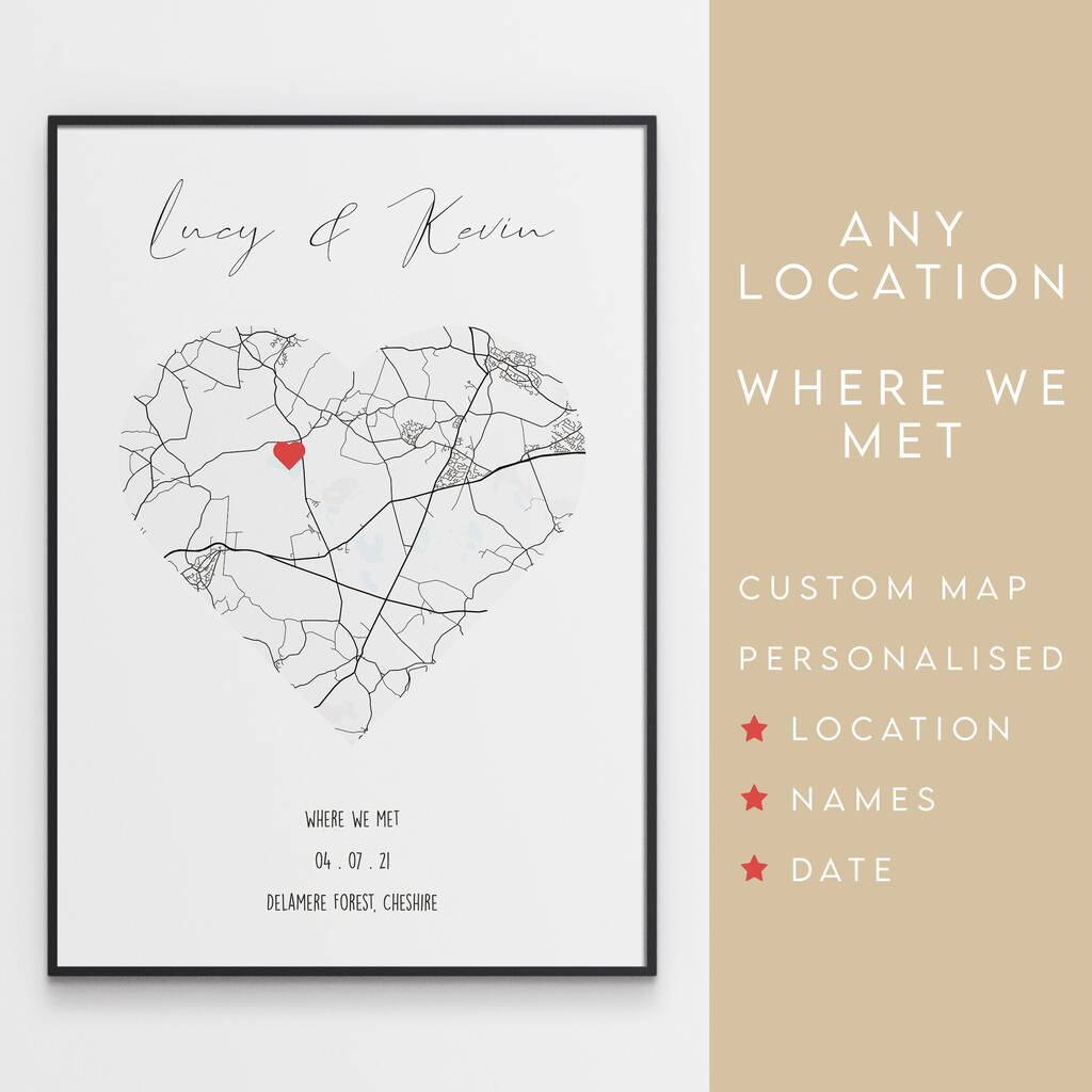 Where We Met Map Print Custom Wife Girlfriend Gift, 1 of 4