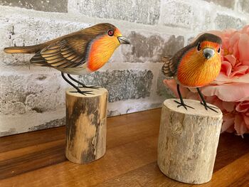 Robin Statue Sculpture Wooden Bird For Home Or Garden, 7 of 8