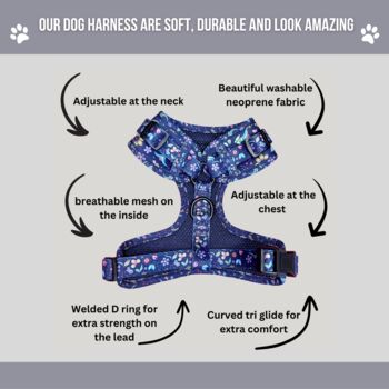 Navy And Pink Floral Dog Harness, 5 of 5