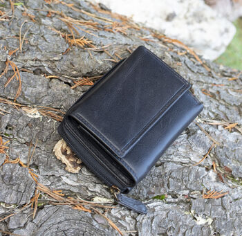 Women's Luxury Black Leather Small Trifold Purse Rfid Protected Personsalised, 4 of 7