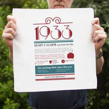 Personalised 90th Birthday Gift 1933 Handkerchief Pair, 7 of 12