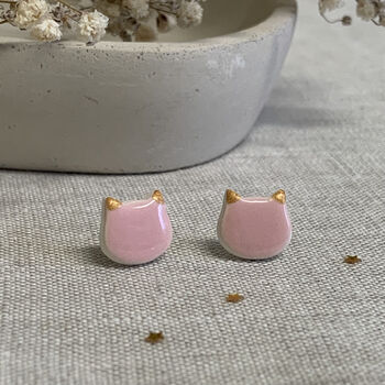 Cute Baby Pink Cats Stud Ceramic Earrings, 5 of 7