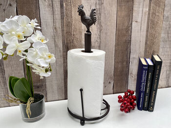 Brown Iron Cockerel Kitchen Roll Holder Metal Stand, 3 of 10