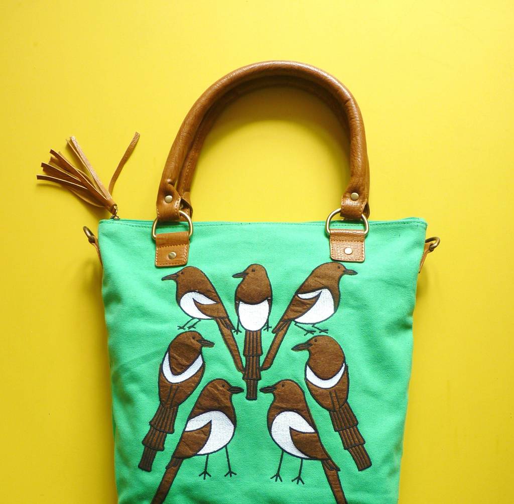 Seven Magpies Green Canvas Tote, 1 of 4