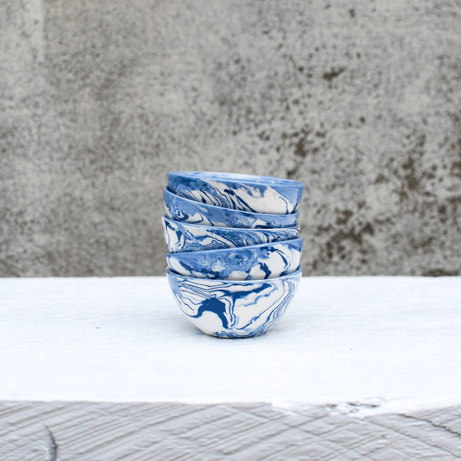 Marbled Blue And White Condiment Bowl, 1 of 4