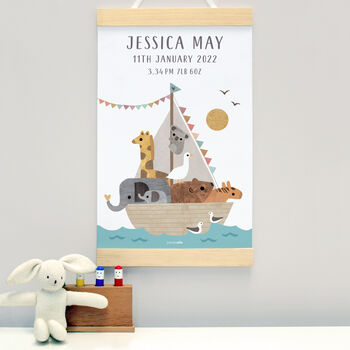 Personalised New Baby Name Animal Boat Wall Hanging, 2 of 6